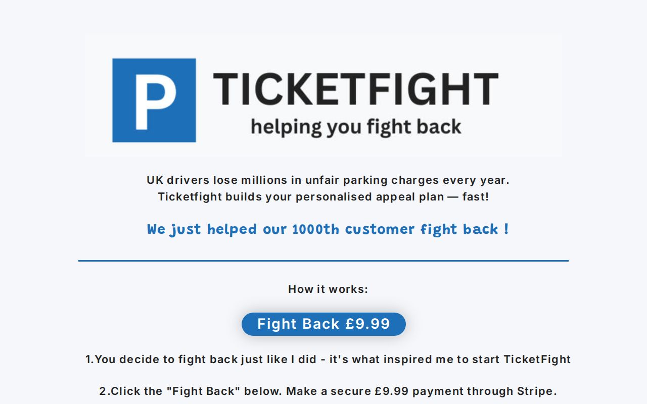 Ticket fight landing page